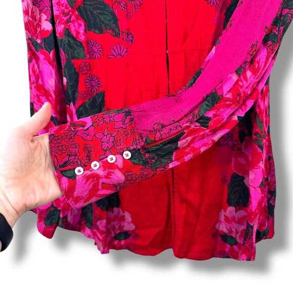 Free People Mikayla Scarlet Combo Red Printed Floral Front Hook Blouson Blouse - Picture 5 of 11